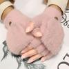 Polyester Cute Plush Flip Gloves Korean Style Gloves Half Finger Gloves Autumn Winter Gloves