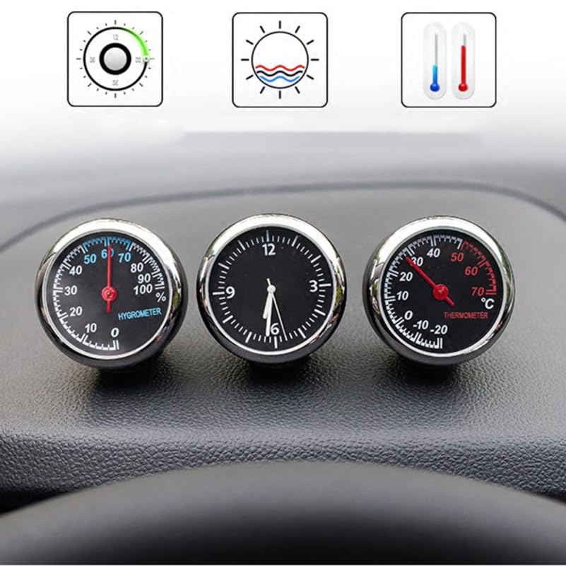 OUNONA Automobilové hodiny pro palubní desku auta se světelným mechanickým displejem Teploměr Vlhkoměr Ocelové ručičky Snadná instalace bez vrtání pro