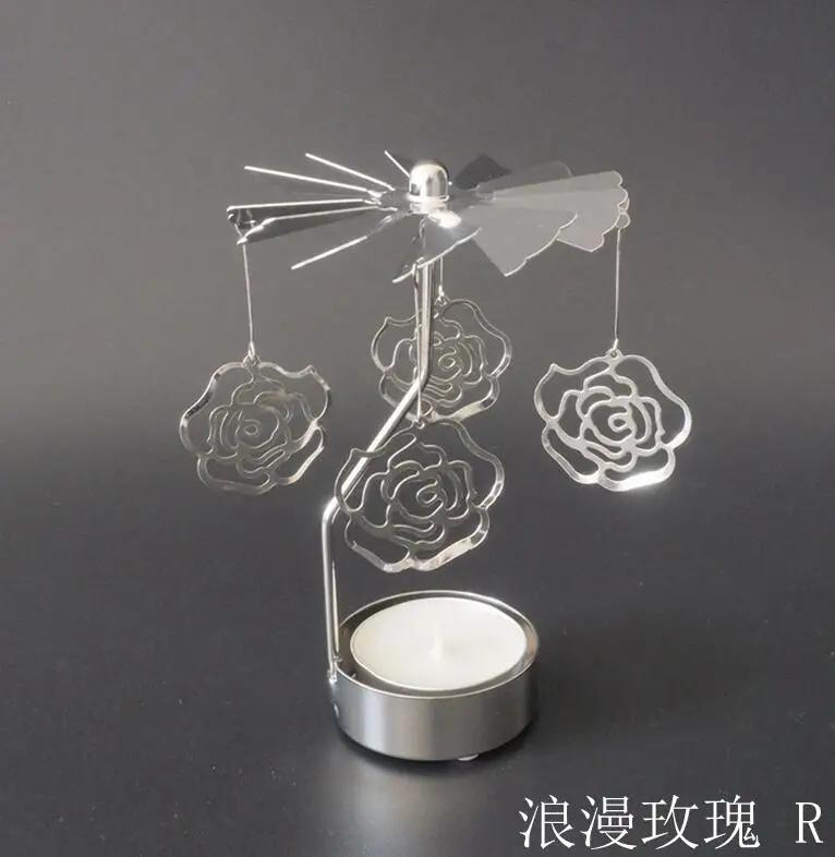 Christmas Decorations Spinning Rotary Metal Carousel Tea Light Candle Holder Stand Light Xmas Gift Candelabra for Home