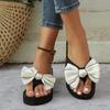 Large Size Summer New Round Head Wedge Heel Fashion Bow Casual Wear Herringbone Cool Slippers Women