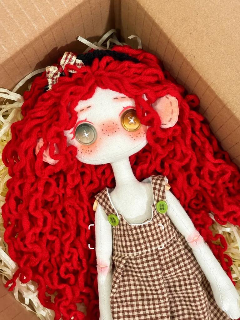 Hazbin Hotel Helluva Boss Doll Red Curly Hair Checkered Dress Anime Toy Handmade Gift for Animation Fans