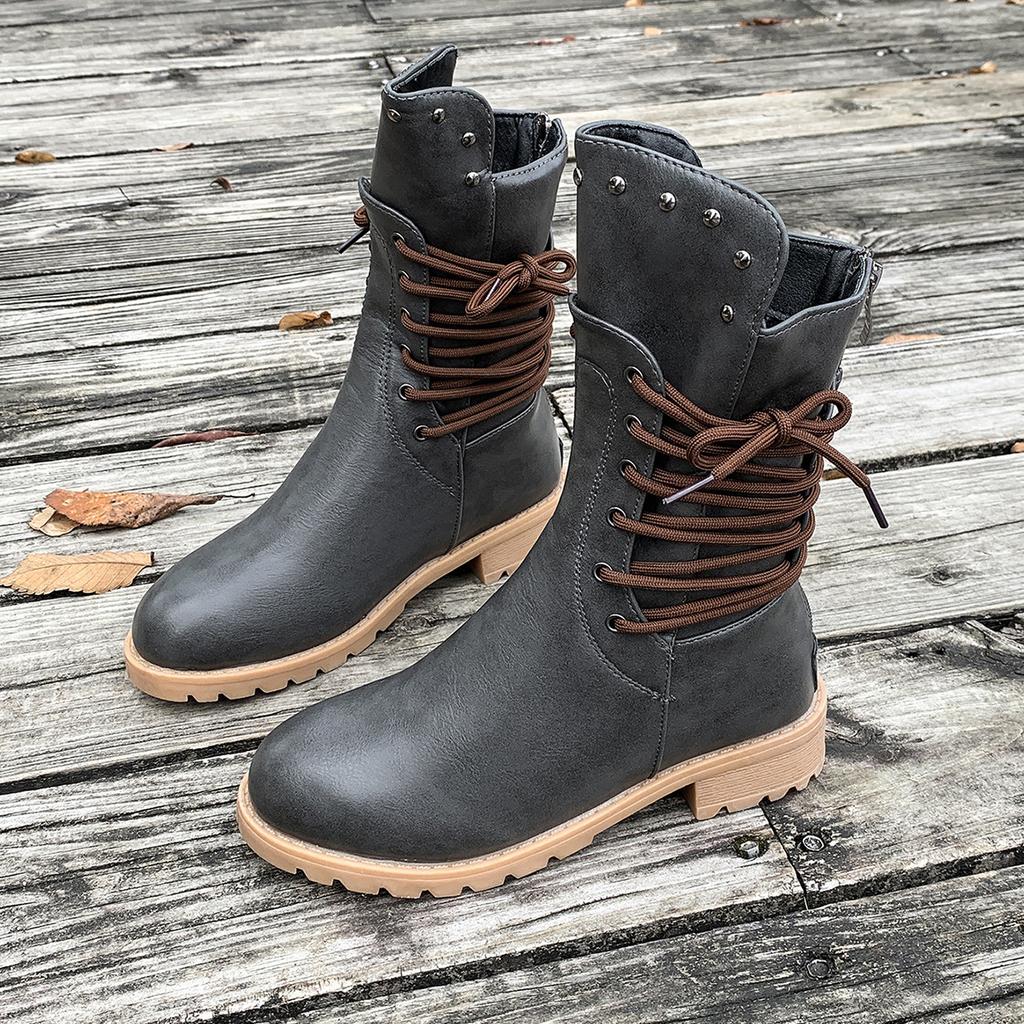 Foreign Trade Medium Boots Women's 2025 Autumn and Winter New European and American Large Size Willow Nails Low Heel Knight Boots 2025wish