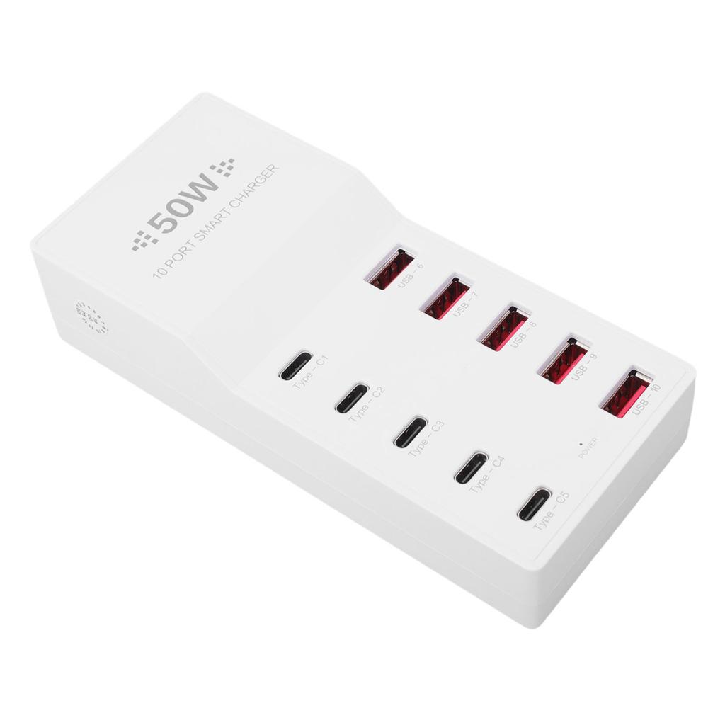USB C Charger 50W USB Charging Station for Multiple Devices 10 Port Charging Block 5 USB Ports 5 Type C Ports US Plug