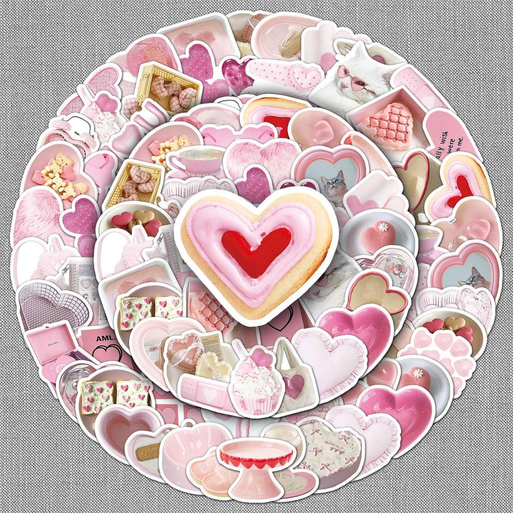 50-Piece Pink Heart Stickers Set for Water Bottles, Phone Cases, Journals, DIY Decor