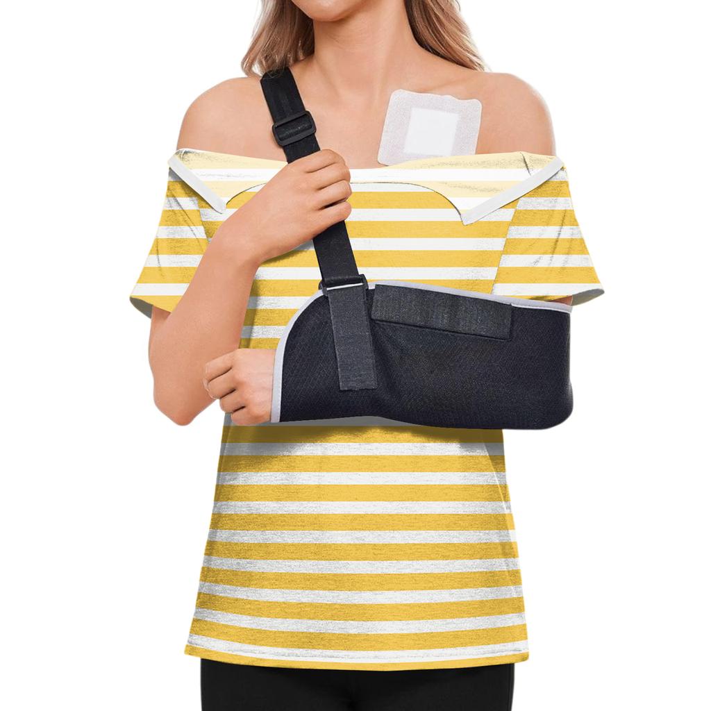 Women's Post-operative Short-sleeved Color Shirt With Shoulder Zipper And Side  Closure.