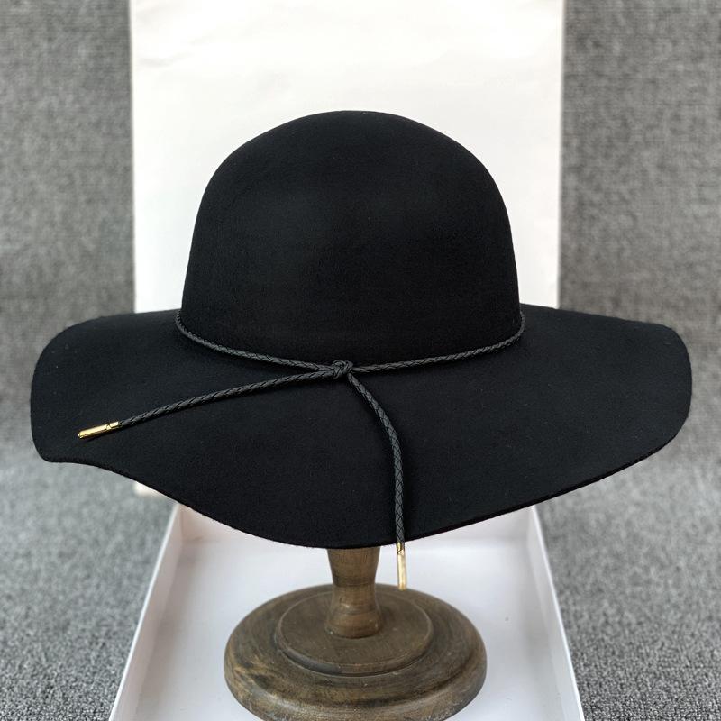 

European And American Style Wool Hat Women S Autumn And Winter Korean Version Tide Dome Wavy Edge Woolen Fashion Versatile Top Hat Women S Big Edge M（56-58cm）