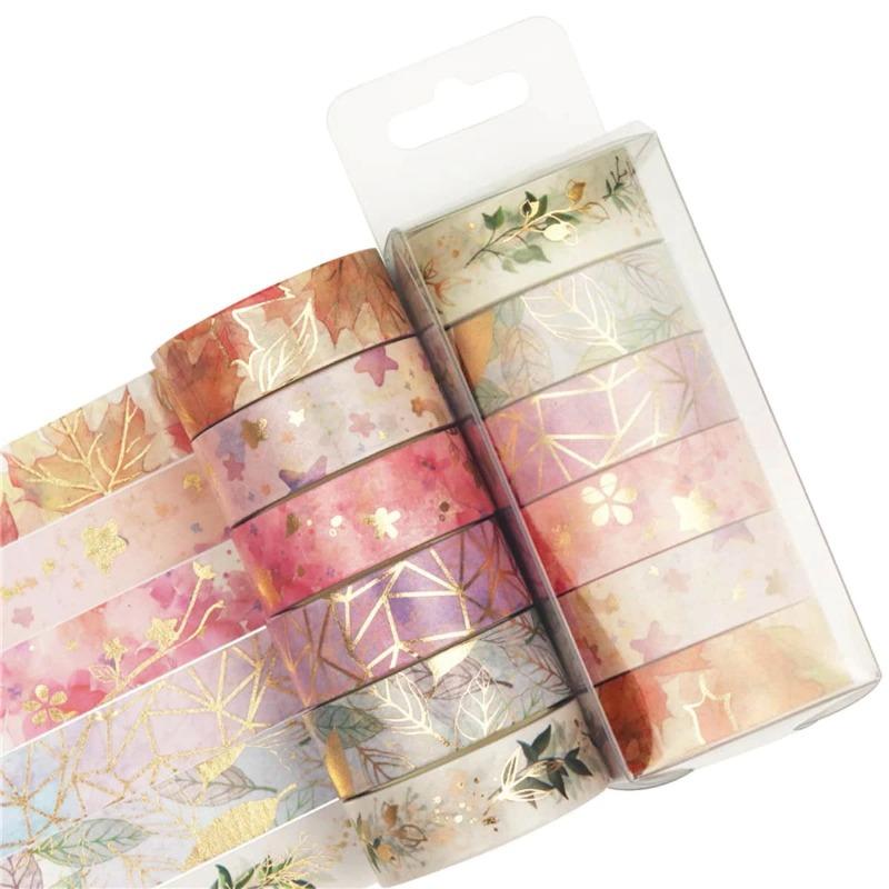 

6 Rolls of Flower Bronzing Pattern Washi Tape Beautiful Washi Tape for Scrapbooking Study Stationery Decoration Learning Supplies