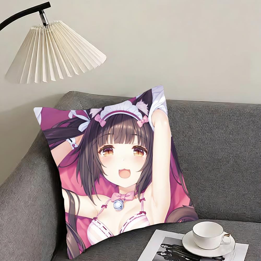 Chocola Nekopara Anime Cushion Cover Reversible Plush Pillow Cover – For car, sofa, bedroom, perfect as a gift.