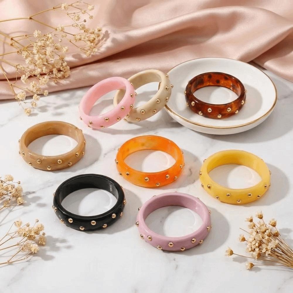 Gold Beads Stackable Bangle Round Shape Wrist Jewelry Fashion Wide Resin Bracelet Commute