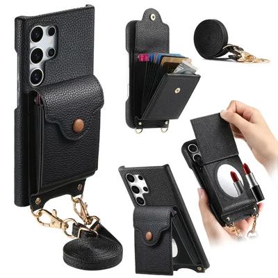 Funda de cuero tipo cartera cruzada con tarjetero para Samsung S25, S24 Ultra, S23, S22 Plus, A56, A36, A26, A16, A06, A55 y A35
