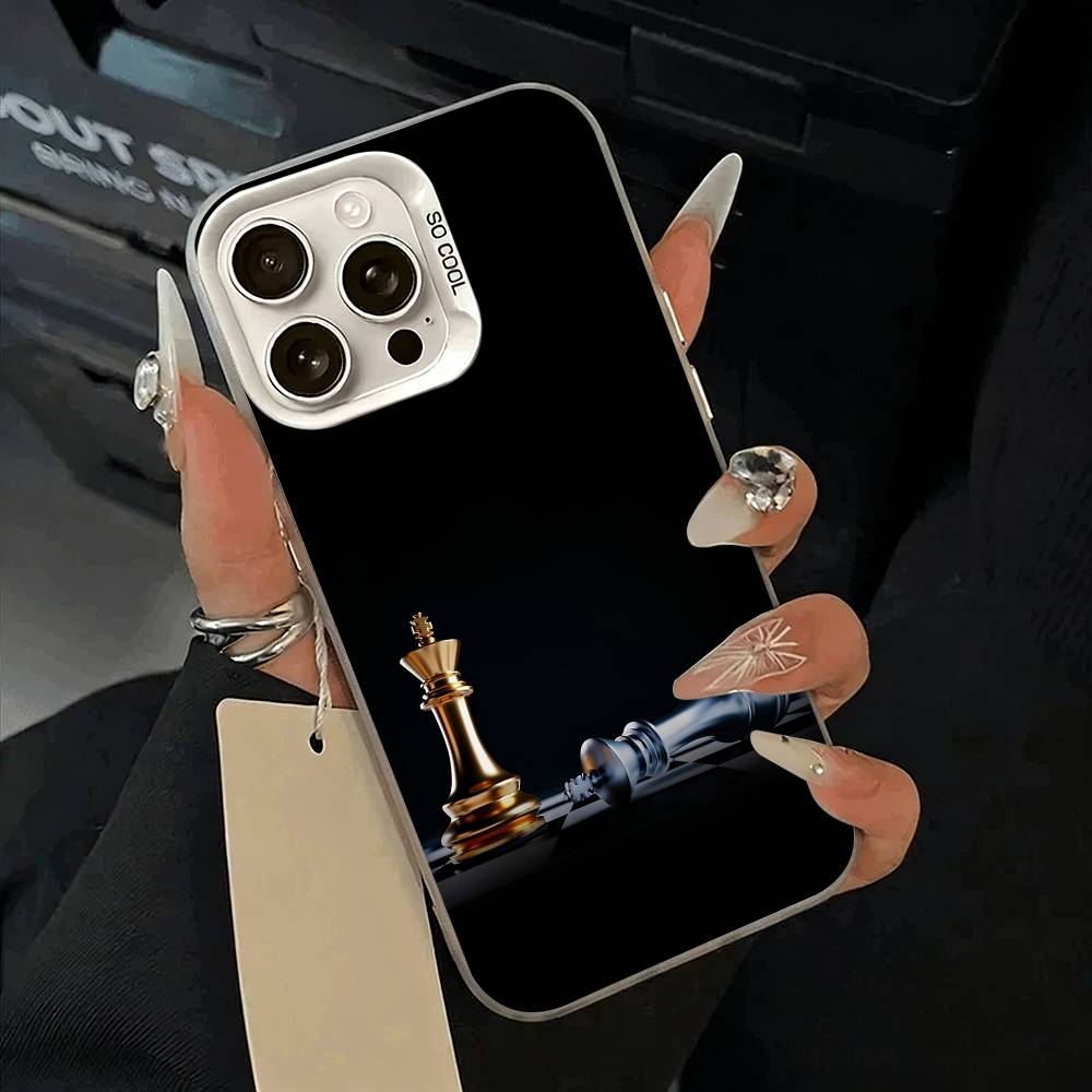 Cool- Chess Art  Phone Case For iPhone 11 12 13 14 15 16Pro Max Plus white Sliver  Phone Cover