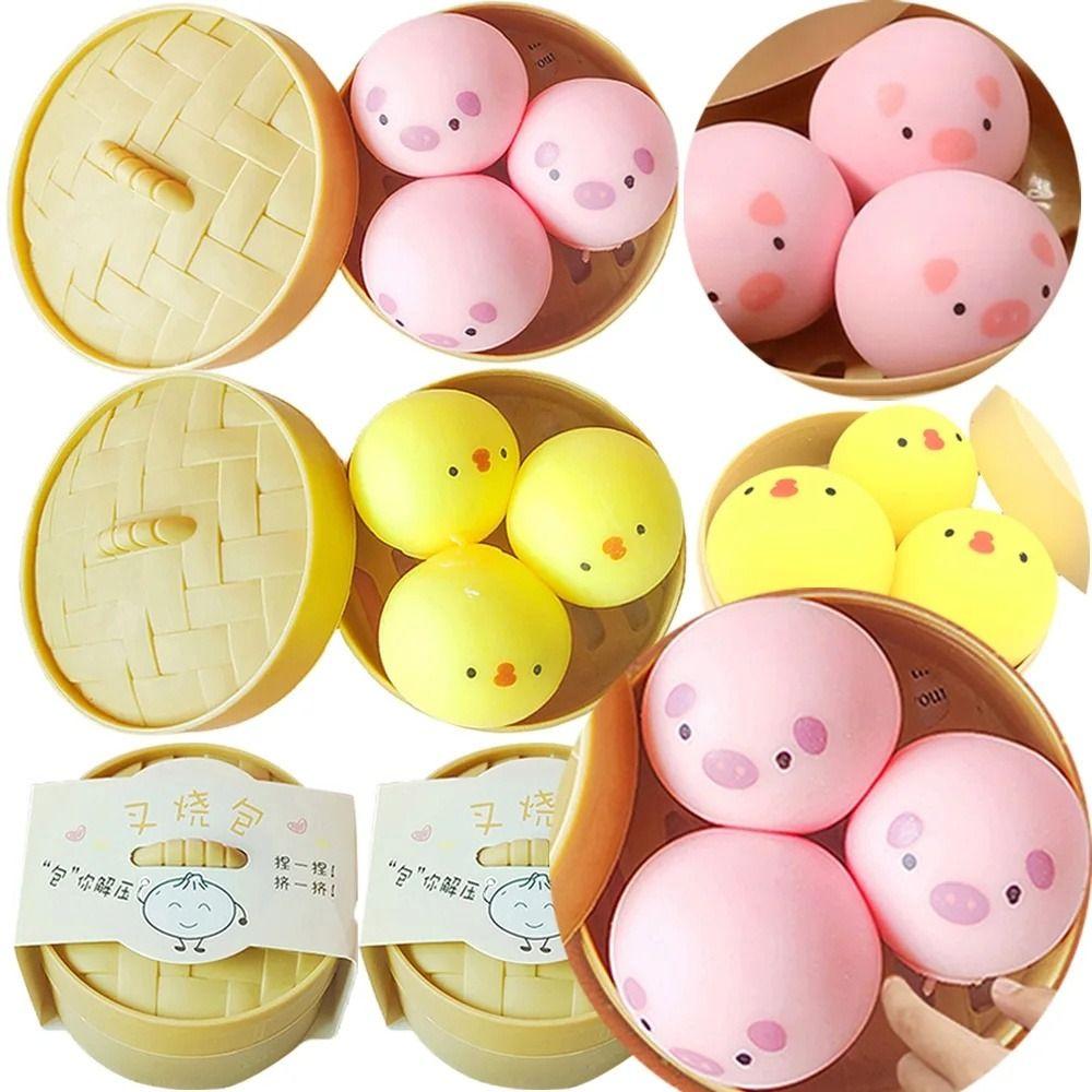 Steamed Dumpling Mini Squeeze Toys Pig/Chick Dog Bun Squeeze Balls Animal Dumpling Toys Boys Girls