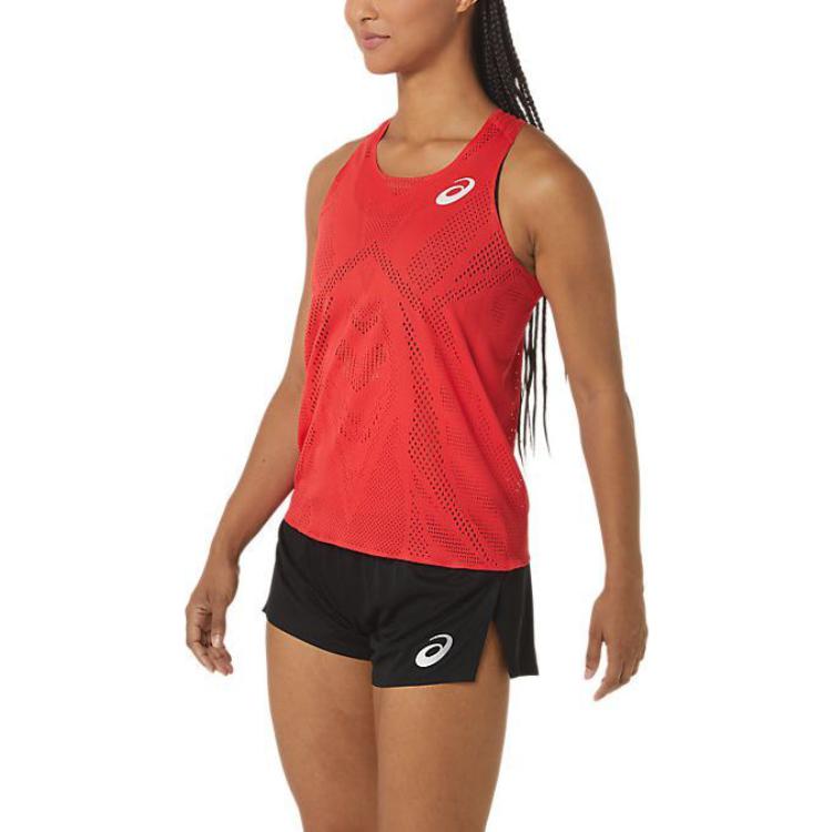 Asics Ctibreeze Jacquard Singlet Solid Color Casual Round Neck Sleeveless Vest Women tops Red 2092A379-602