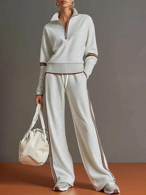 2026 Spring Solid Color Block Long Pants & Long Sleeve Sportswear Set for Europe & America
