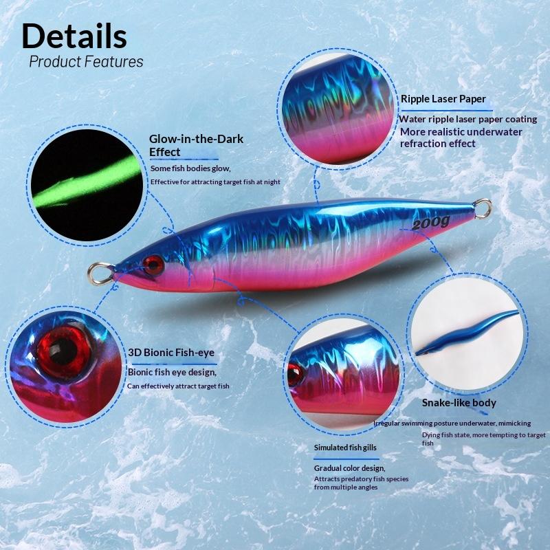 Lead Fish Jig Lure 160g-400g Boat & Sea Fishing Artificial Hard Bait 3D Printed Slow Shaking Without Hooks for Saltwater Fish