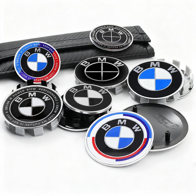 7Pcs Car Wheel Hub Center Caps Badge For BMW E36 E39 E46 G21 G30 Auto Hood Front Rear Trunk Emblem Steering Wheel Center Sticker