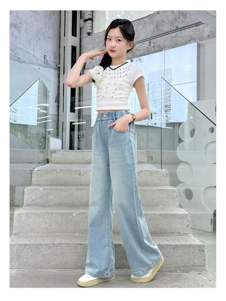 Weite Jeans für Mädchen: Frühling/Herbst Locker sitzende Hosen mit geradem Bein für Junior High School Schüler