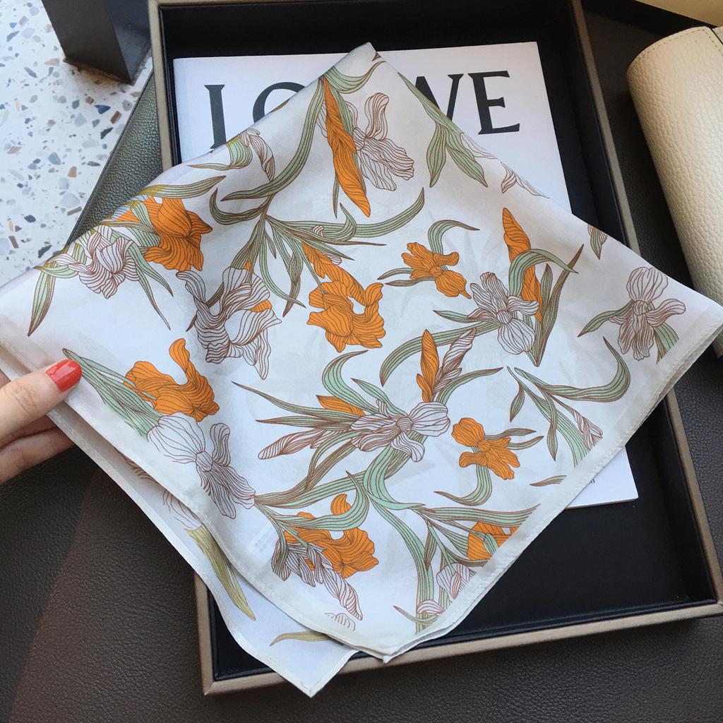 Hangzhou Silk Spring Versatile Romantic Spring Orchid Silk Scarf Women'S Small Scarf 100% Mulberry Silk Scarf Small Square Scarf