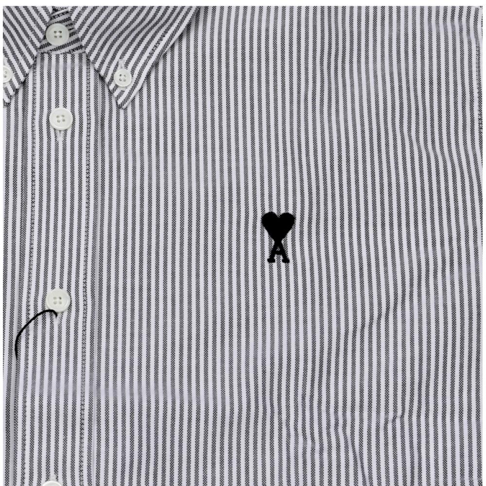 Ami Ami De C Ur Small Heart Logo Stripe Cotton Oxford Men S Shirt Co0087 039