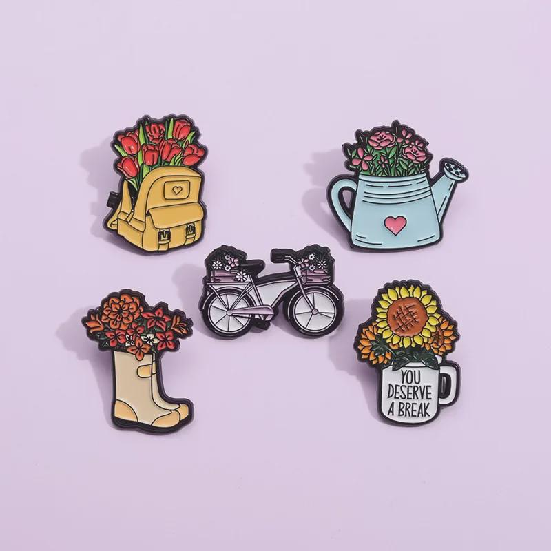 Cartoon Shoe and Flower Brooch - Bicycle Metal Badge, Clothing Accessories, Collar Pin, Painted Jewelry