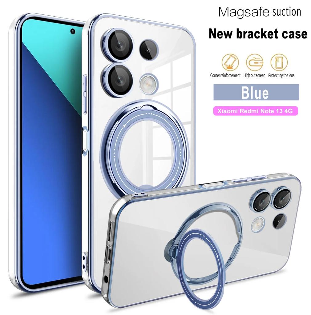 Plating Ring Magnetic Support Transparent Phone Case For Xiaomi A3 14 Pro Ultra 13 13T 12T 11T Pro Poco X6 M6 F5 X4 X3 4G 5G
