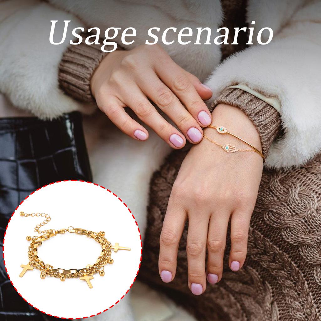 Contemporary Women's Bracelet Elegant Women's Bracelet with Crosses Charm Sturdy Stainless Steel Wrist Chain