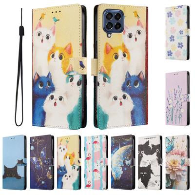 Cute Painted Leather Flip Phone Case On For Samsung Galaxy M53 M33 M23 M13 M62 M52 M42 M32 M22 M12 M02 M10S Case Protect Cover