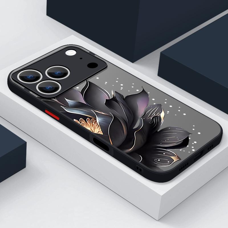 Black Rose Lotus Flower Print Phone Case For iPhone 17 Air 16 15 14 Pro Max 13 16 17 Pro 16e 17 Matte Shockproof Soft Edge Hard Cover