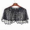 Delicate Sequins Adorned Capelet Shoulder Wrap Breathable Mesh Fabric Scarf Shawl With Intricated Beadwork Design