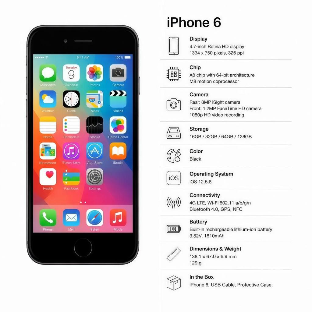 Apple iPhone 6 16GB ROM Gold/Black/Silver - 4G LTE Smartphone Unlocked Mobile Phone - Refurbished
