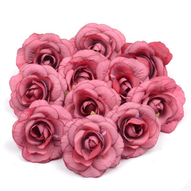 10pcs 4 .5cm Mini Artificial Silk Rose Flower Heads For Home Wedding Decoration Wreath Gift Box Craft Scrapbook Fake Flowers