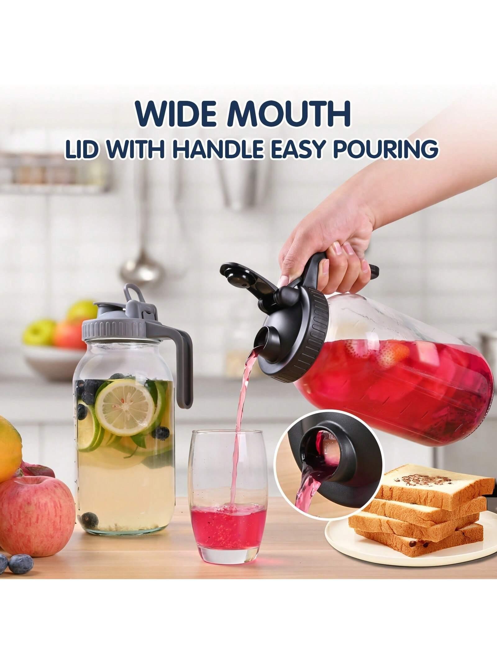 

Glass Pitchers with Lid, Set of 2, 64OZ Leak-Proof Airtight Mason Jars, Wide Mouth Water Jugs for Cold Brew Coffee, Iced tea, Mi 2.0L