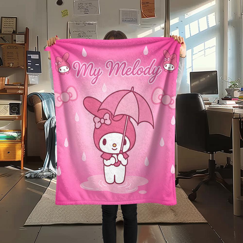 1 szt. Koc flanelowy My Melody z różowym nadrukiem, Wysokiej jakości, Na wszystkie pory roku, Wystrój domu, Ciepło i komfort, Idealny na prezenty świąteczne