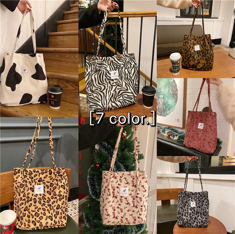 Retro Corduroy Women's Shoulder Bag Large Capacity Student Girls Casual Tote Book Handbags Flower Leopard Female Shopping Bags