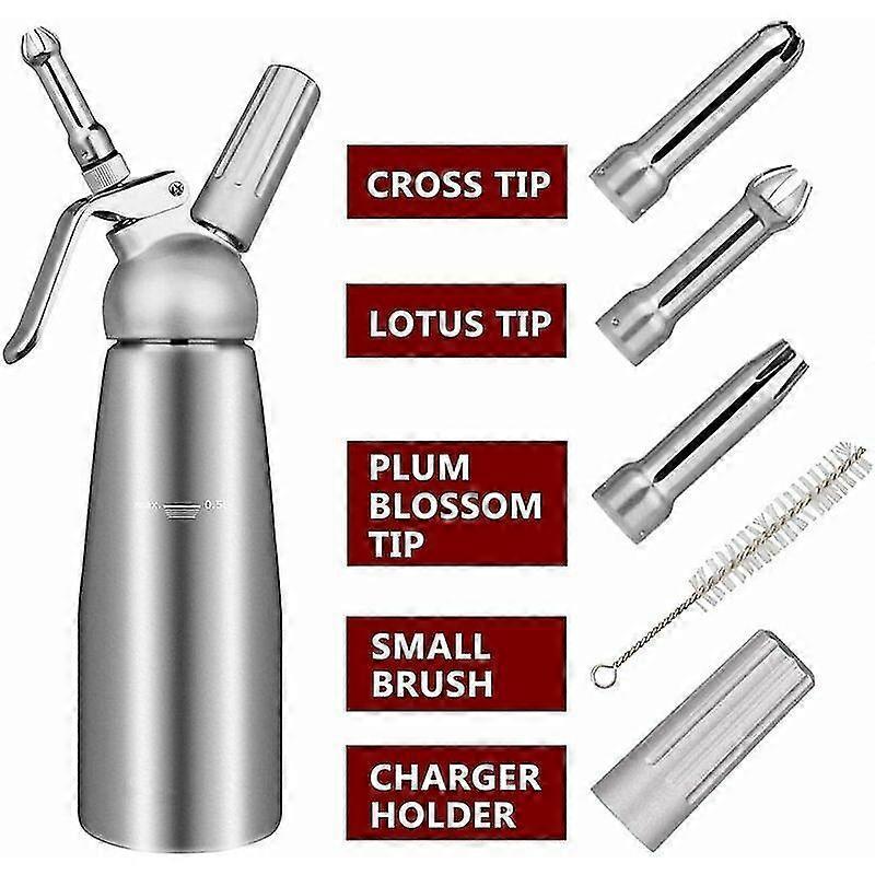Whipped Cream Dispenser, Cream Whipper, 3 Various Stainless Culinary Decorating Nozzles Homemade Cream Maker