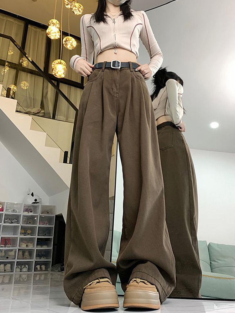 

Women s Retro High-Waisted Khaki Wide-Leg Jeans - Petite, Floor-Length, Slimming Fit 2XL