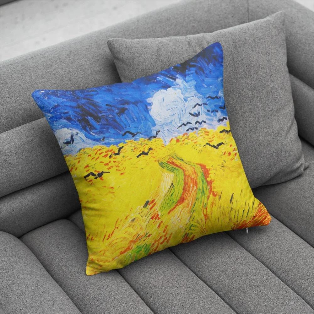 Oil Painting Decorative Pillowcases Sky Self-Portrait Sunflower Sofa Bedroom Bedside Double-Sided Cushion Cover