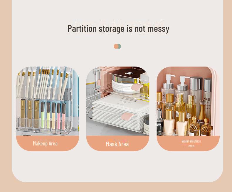 Boîte de Rangement Cosmétique Anti-Poussière de Grande Capacité avec Miroir pour Coiffeuse.