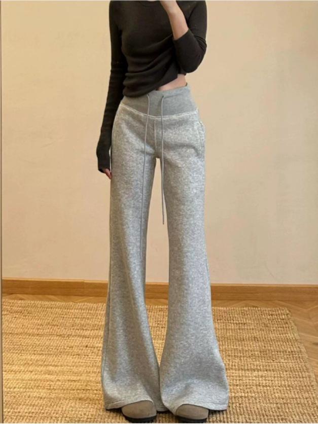 Coffee Color Velvet Micro-Flare Wide-Leg High-Waisted Slimming Pants - Women s Spring 2026 Collection L [Recommended 105-125 lbs]