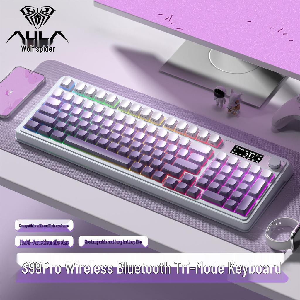 Teclado Mecánico Portátil Wolf Spider S99pro – Tres Modos, Diseño Colorido, con Pantalla, para Oficina y Gaming.