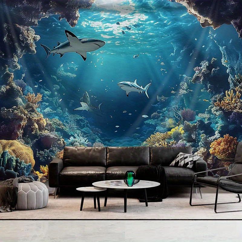 Underwater Ocean Wall Tapestry Shark Coral Reef Art Print Nature Decor For Bedroom Living Room Marine Theme Home Interior