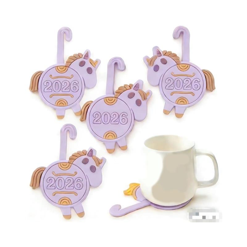 

4PCS Fun Animal Themed Cup Mats Heat Resistant And Easy To Clean Horse Shaped Coasters For Home Office