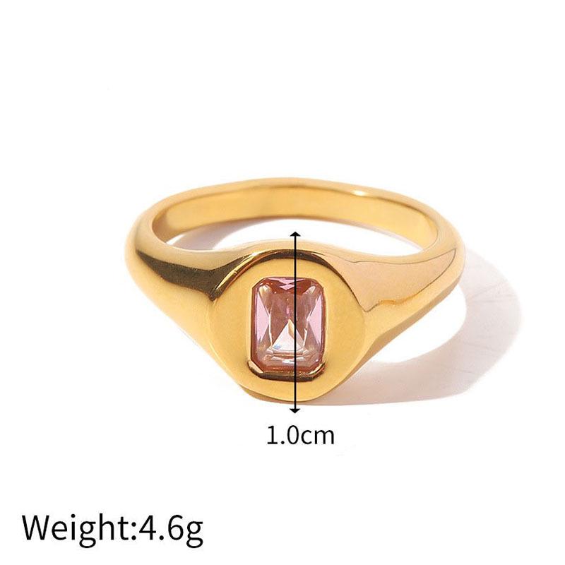 European & American Fashion Retro 18K Gold Plated Zircon Ring for Women, Stainless Steel Jewelry