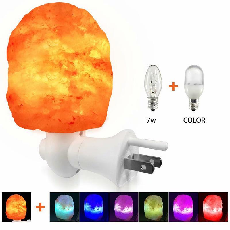 Himalayan Crystal Salt Night Lamp, Natural Carved Shape, Seven-Color Wall Light for Bedroom