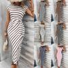 European and American women's clothing Amazon temu waist strap short-sleeved crew neck long dress