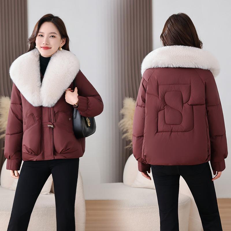 Winter casual down cotton-padded clothes women's short thickened large fur collar design cotton-padded clothes small cotton-padded jacket