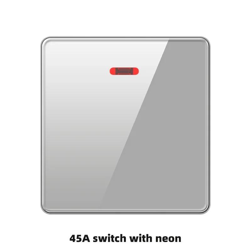 Deluxe Grey Tempered Glass Panel UK 13A Plug Electrical Socket, Double 5 Pin Socket and Switch, EU Universal USB C Wall Socket