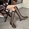 Autumn and winter platform knight boots women's medium heel round head versatile leather high boots new rubber sole large size women's boots