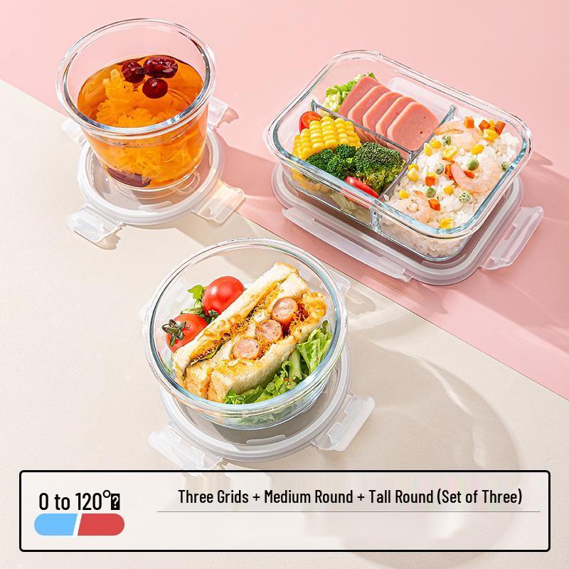 Qianxing Glass Microwaveable Segmented Bento Container Set