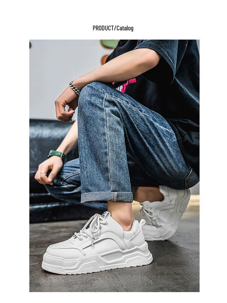 2025 Spring Men's Breathable White Trendy Thick Sole Skate & Casual Dad Shoes